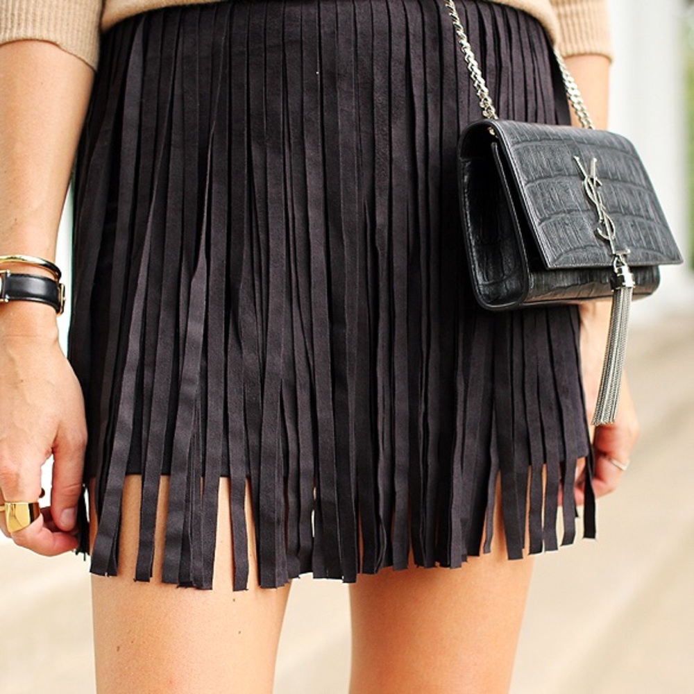 BB Dakota black fringe mini skirt